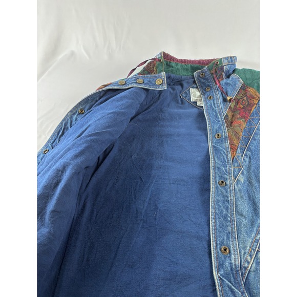 Vintage 90s Southwestern Aztec Denim Jacket Boho Western Tapestry Oversized M - Picture 7 of 13